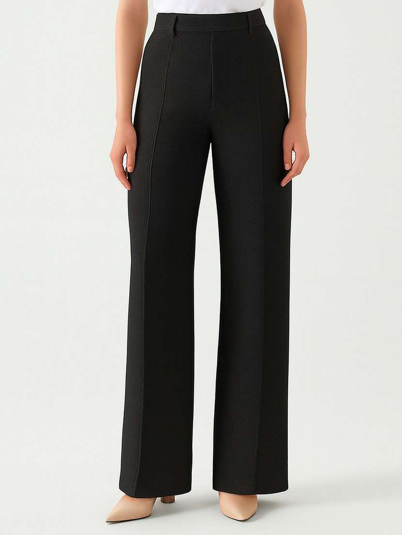 women solid high rise straight trouser - 22570389 -  Standard Image - 1