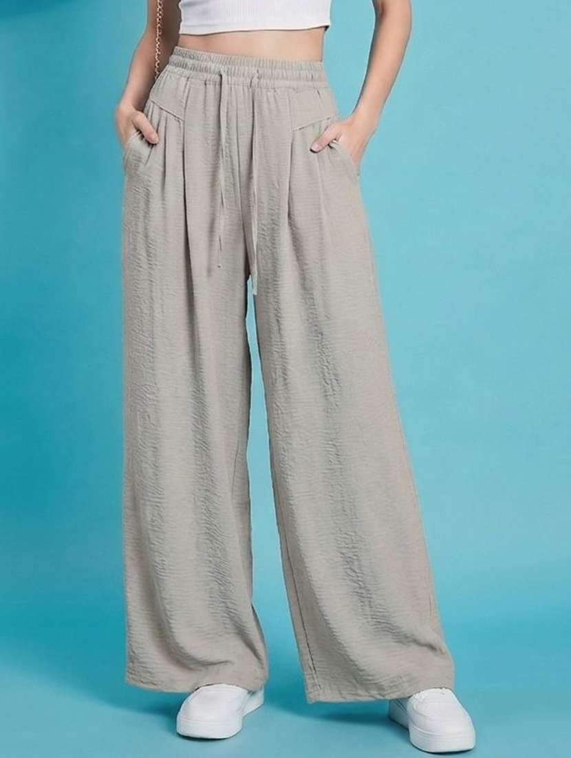 women textured high rise wide leg trouser
