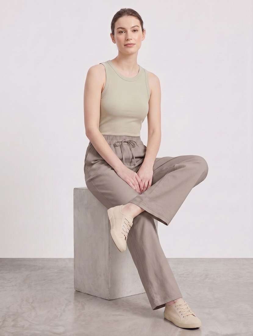 women solid high rise wide leg trouser - 22570395 -  Standard Image - 4