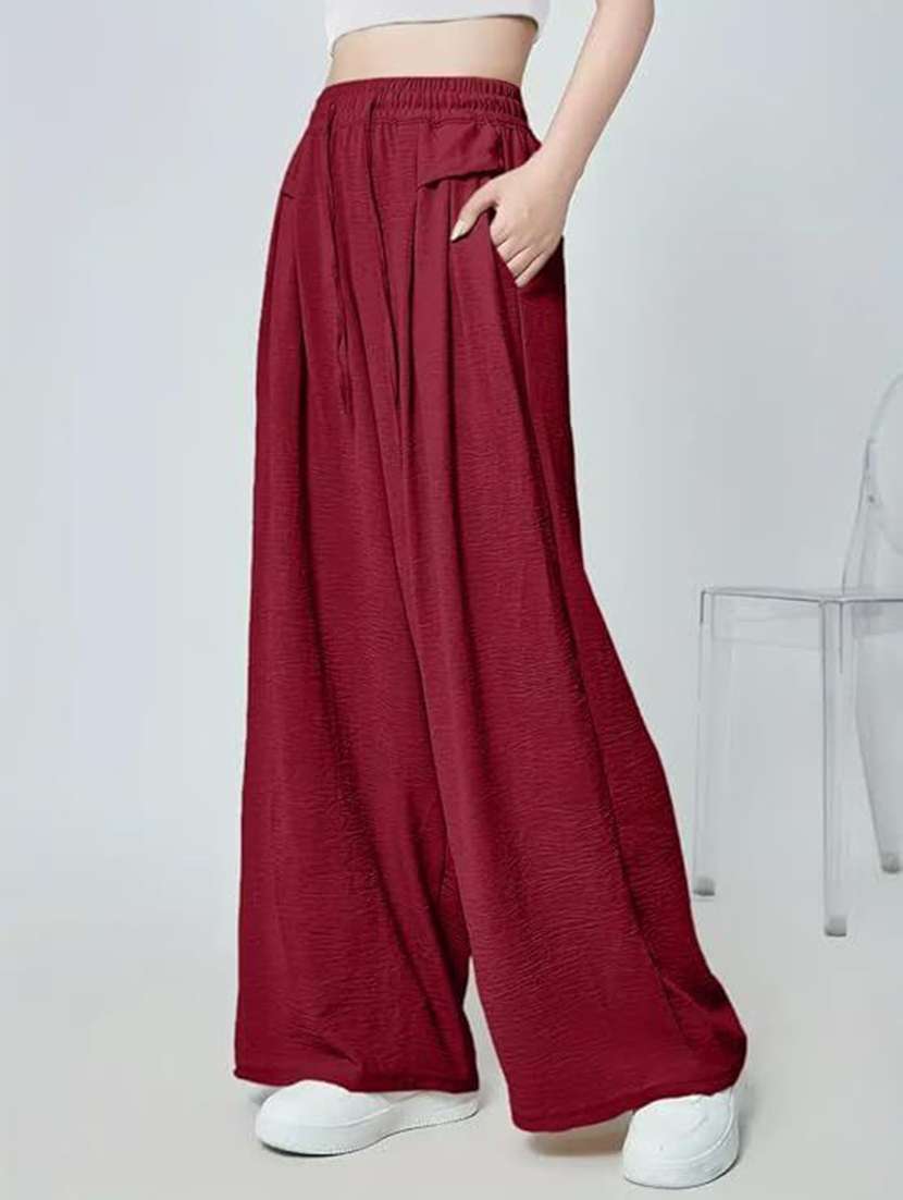 women solid high rise wide leg trouser - 22570401 -  Standard Image - 1