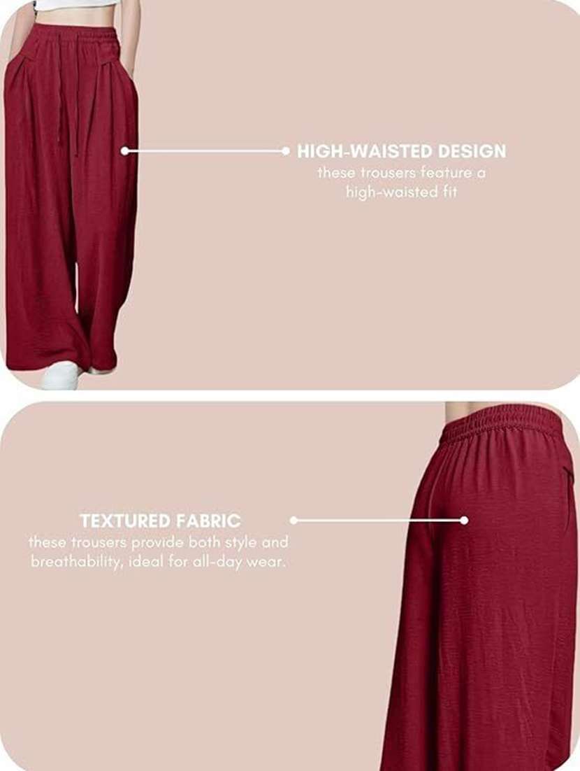 women solid high rise wide leg trouser - 22570401 -  Standard Image - 4