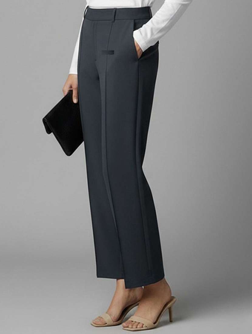 women solid high rise straight trouser - 22570404 -  Standard Image - 1