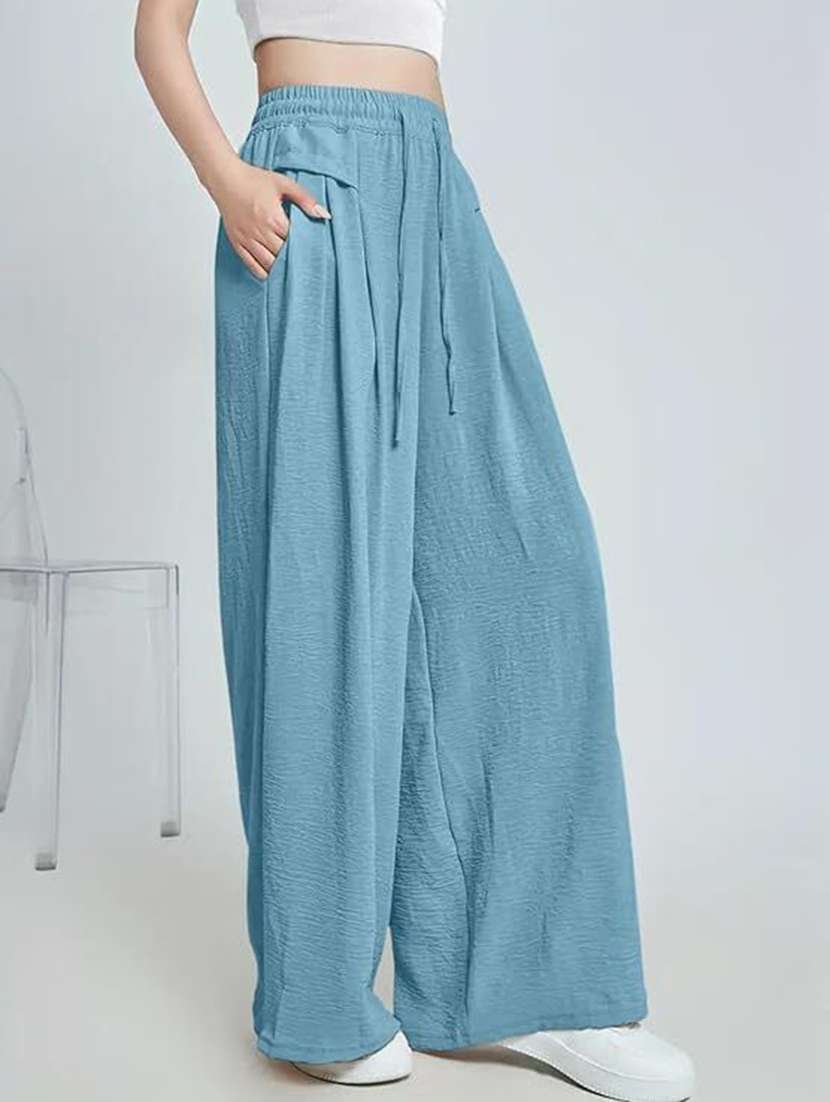 women textured high rise wide leg trouser - 22570407 -  Standard Image - 1