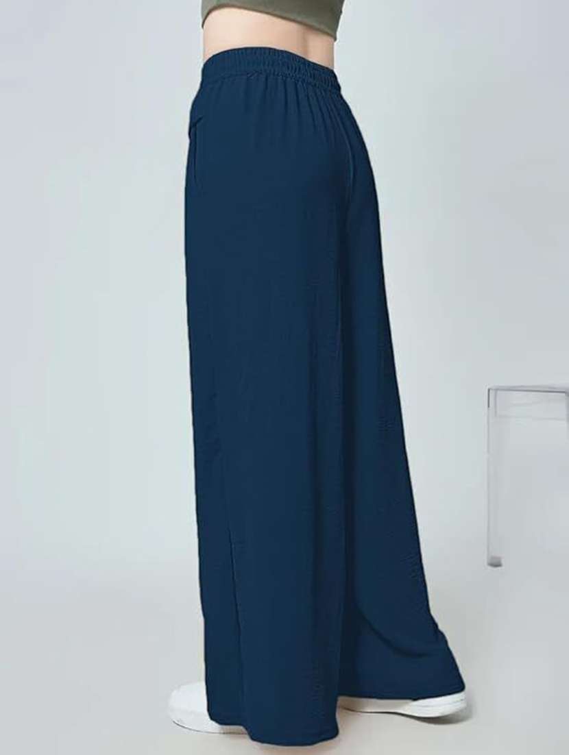 women solid high rise wide leg trouser - 22570411 -  Standard Image - 1