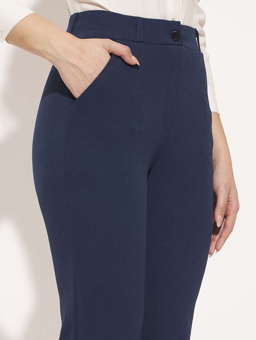 women solid mid rise straight trouser - 22570414 -  Standard Image - 1