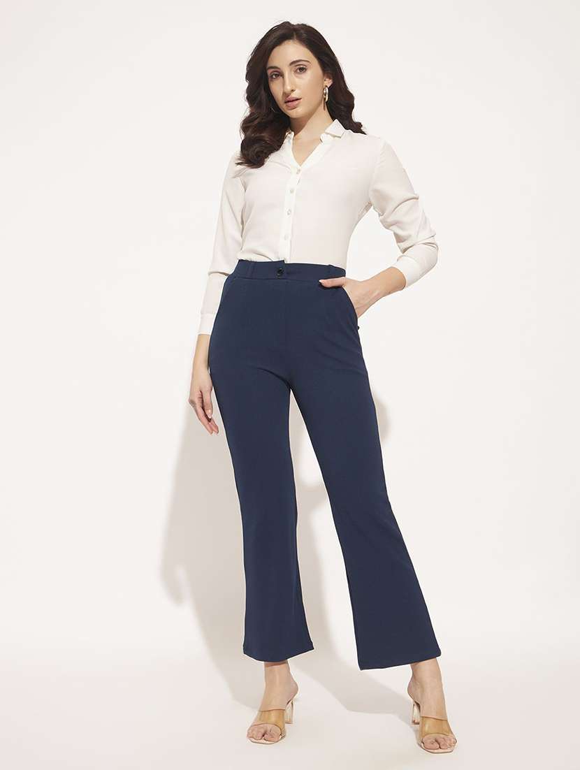 women solid mid rise straight trouser - 22570414 -  Standard Image - 4