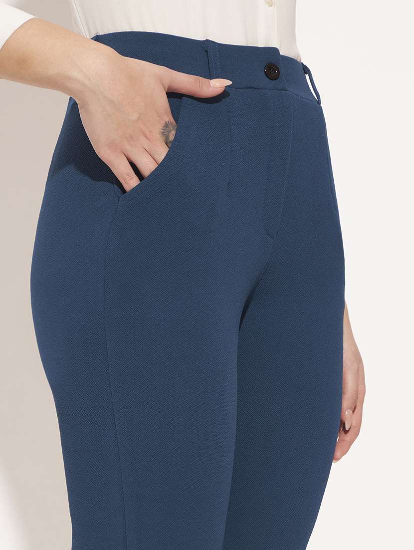 women solid high rise straight trouser - 22570425 -  Standard Image - 1