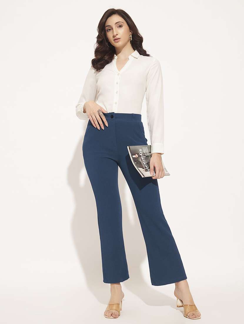 women solid high rise straight trouser - 22570425 -  Standard Image - 4