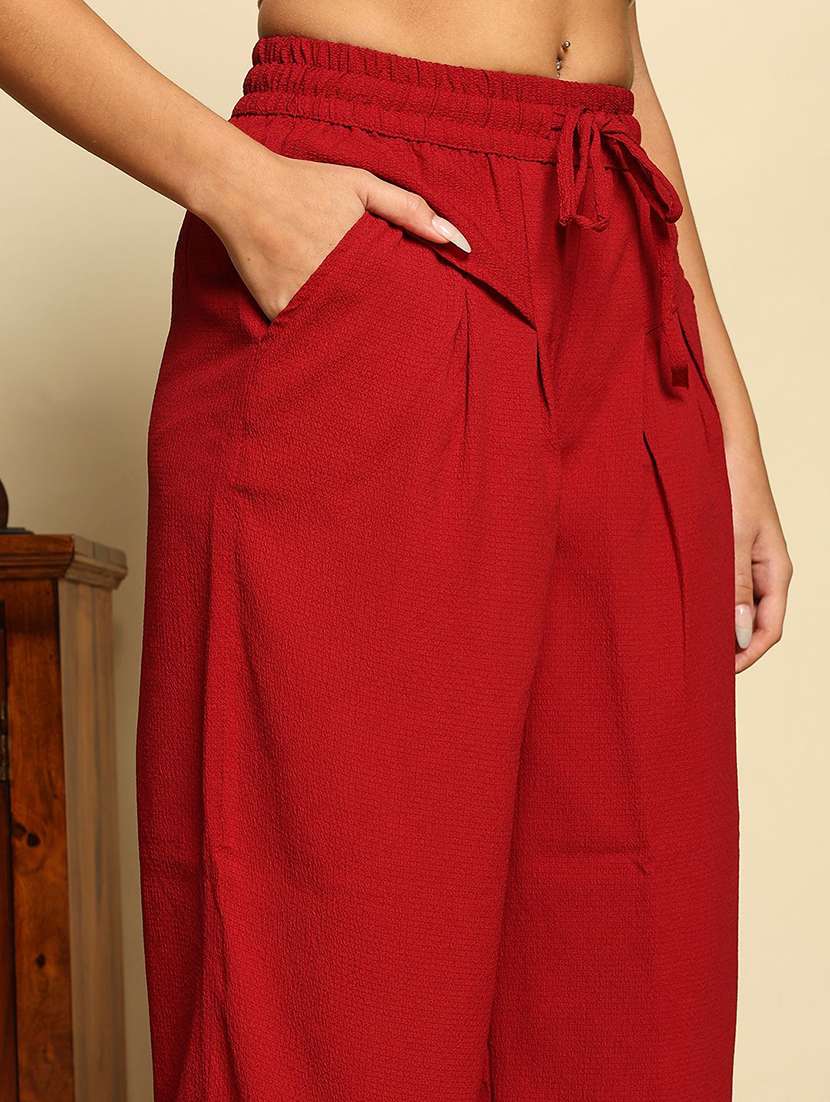 women solid high rise wide leg trouser - 22570427 -  Standard Image - 1