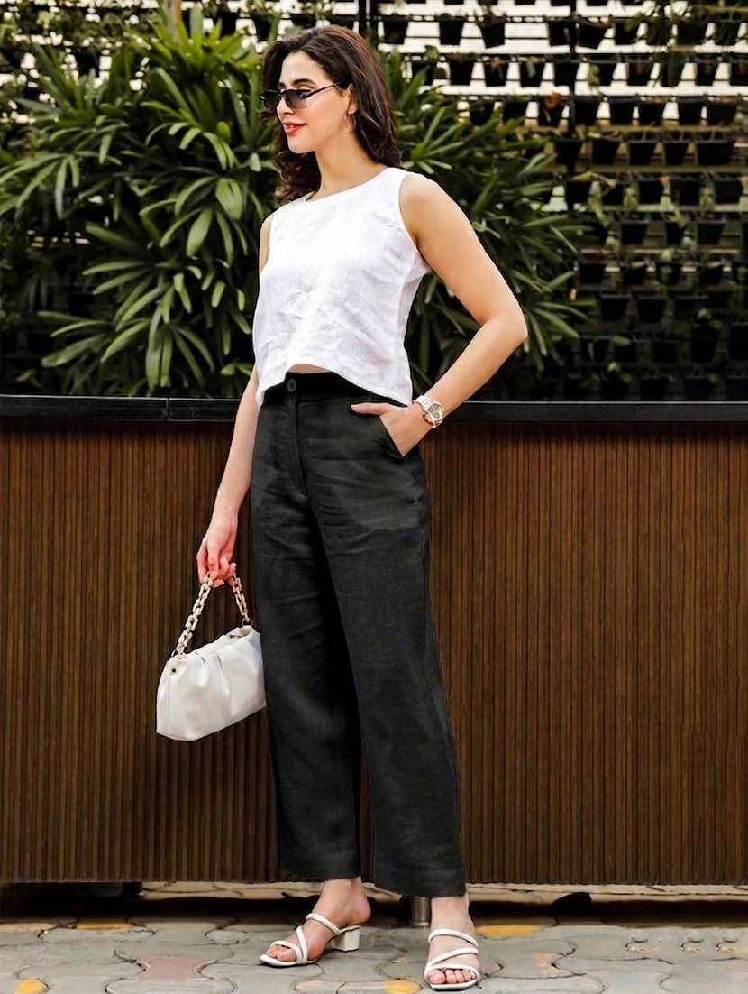 women solid mid rise straight trouser - 22570430 -  Standard Image - 4