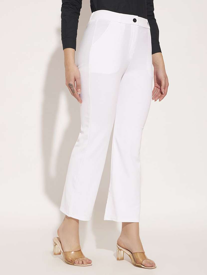 women solid high rise straight trouser