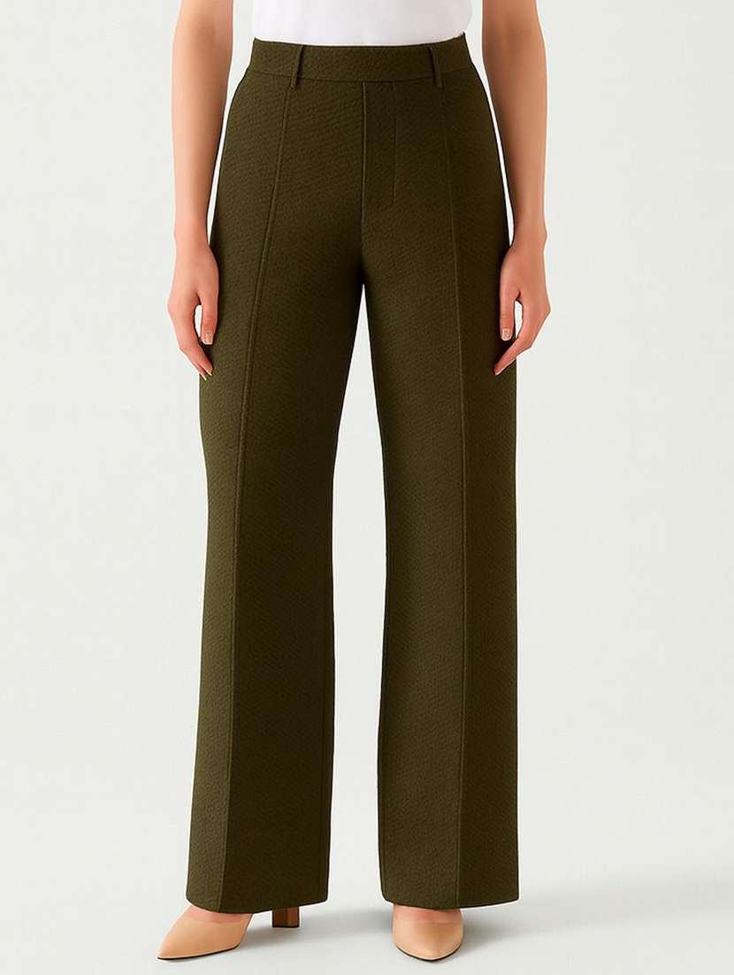 Women Solid High Rise Straight Trouser - 22570440 -  Standard Image - 1