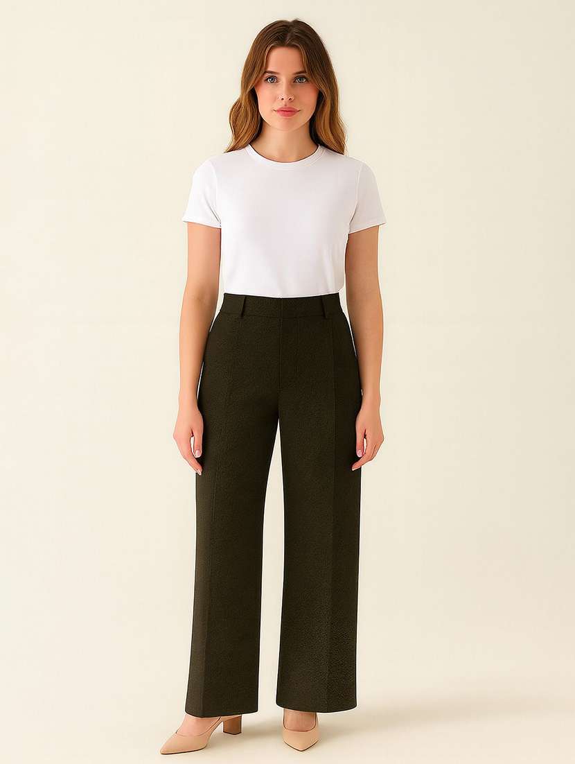 Women Solid High Rise Straight Trouser - 22570440 -  Standard Image - 4