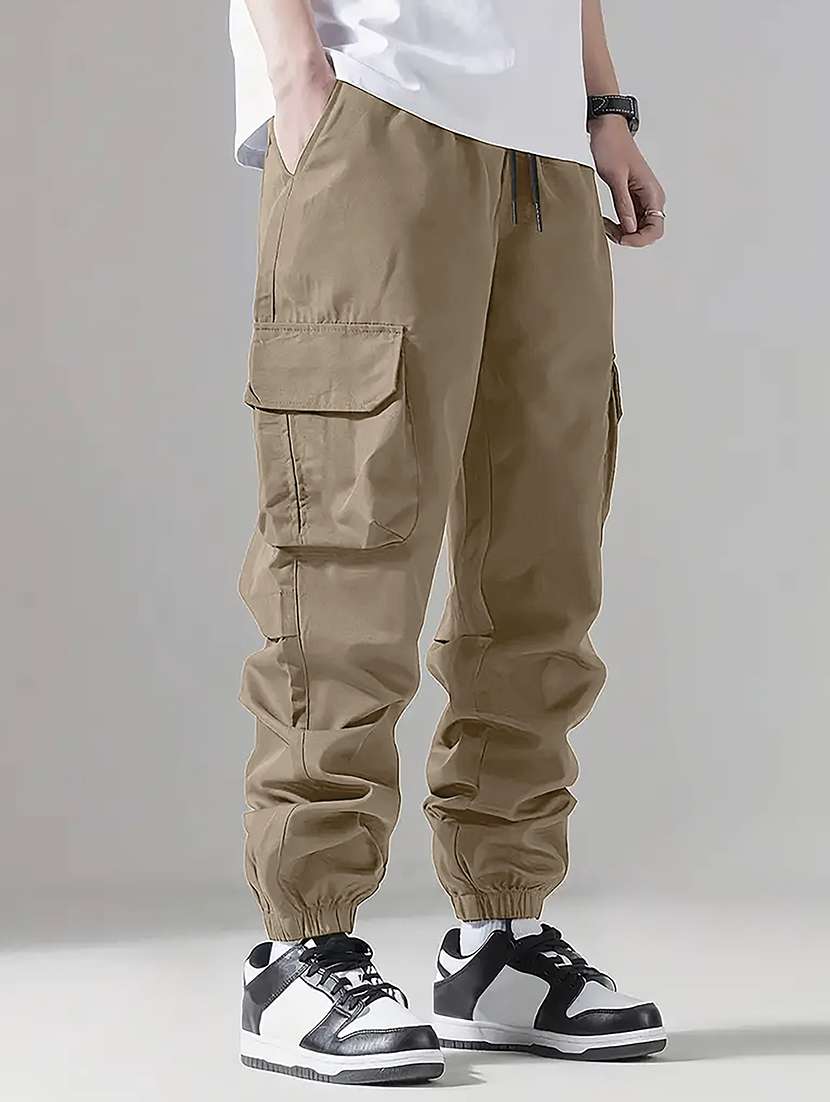 men solid mid rise baggy fit jogger - 22570485 -  Standard Image - 1