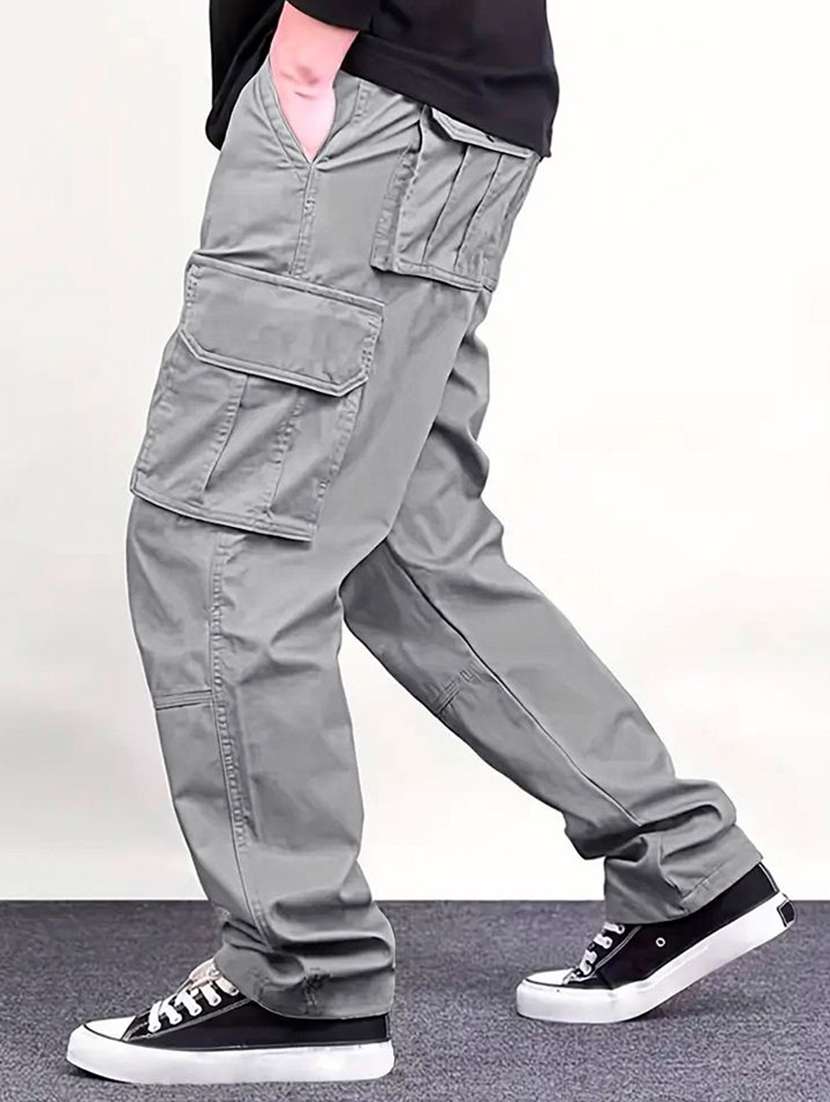 men solid mid rise baggy fit cargo pant - 22570514 -  Standard Image - 1