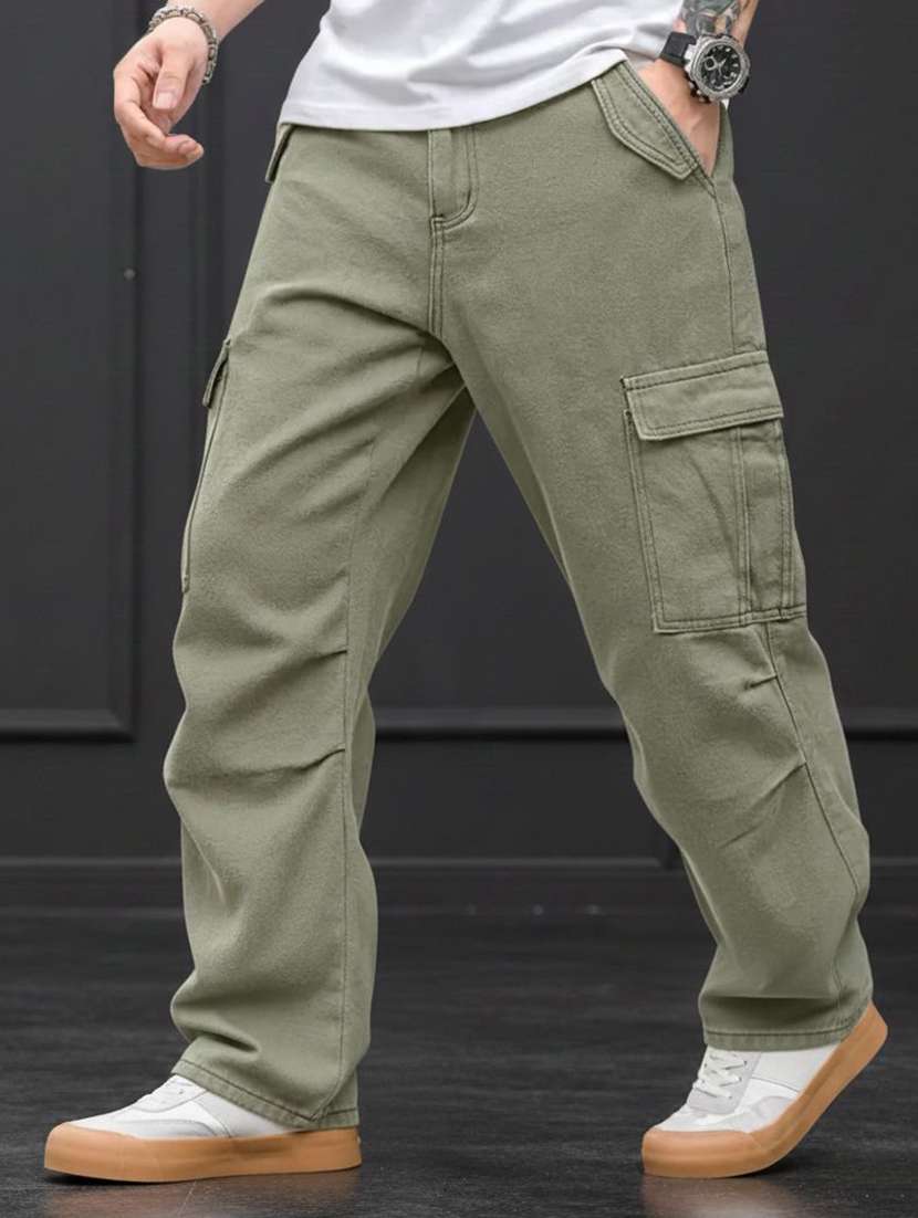 men solid mid rise relaxed fit cargo pant - 22570516 -  Standard Image - 1