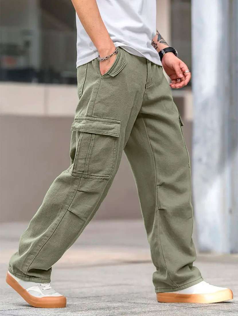 men solid mid rise relaxed fit cargo pant - 22570516 -  Standard Image - 4