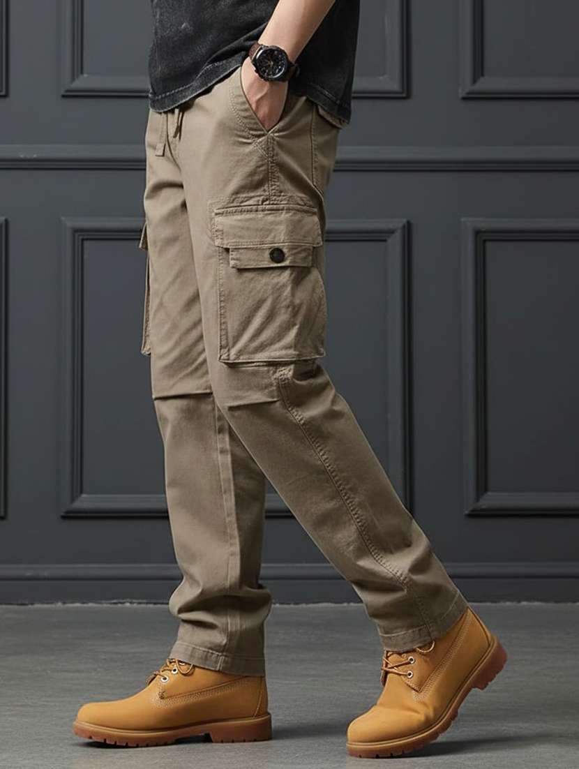 men solid mid rise regular fit cargo pant - 22570517 -  Standard Image - 1
