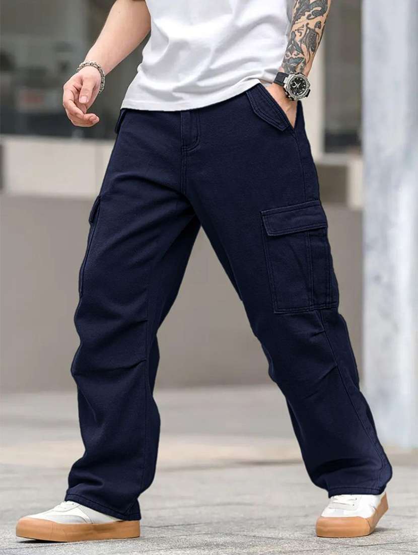 men solid mid rise relaxed fit cargo pant - 22570518 -  Standard Image - 1