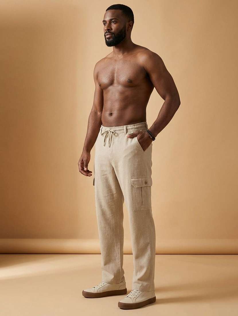 men solid mid rise regular fit cargo pant - 22570524 -  Standard Image - 4