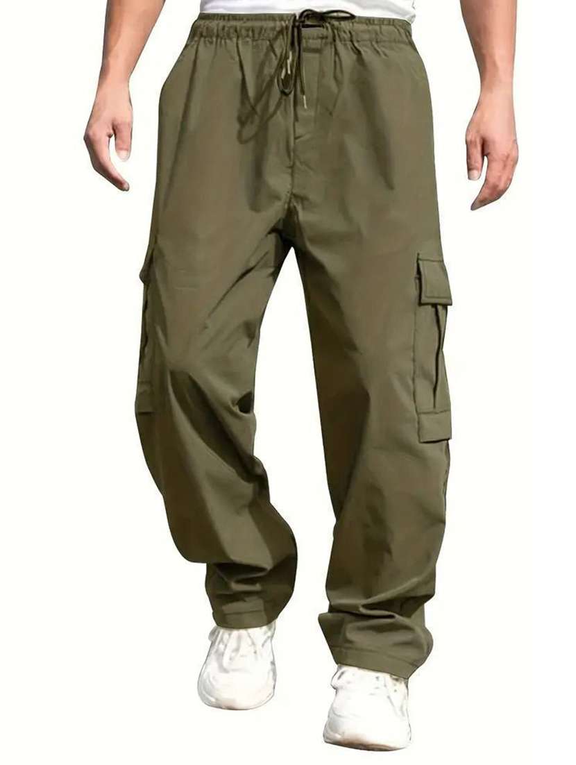 men solid mid rise baggy fit cargo pant