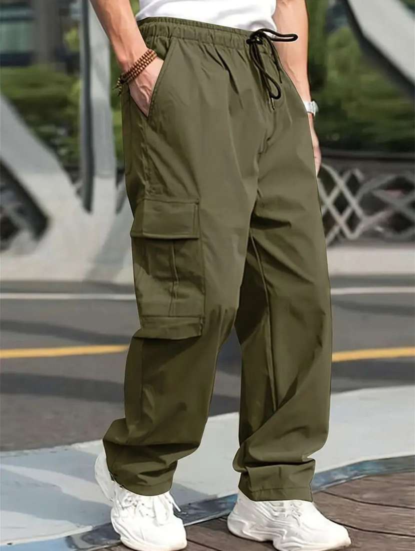 men solid mid rise baggy fit cargo pant - 22570552 -  Standard Image - 1