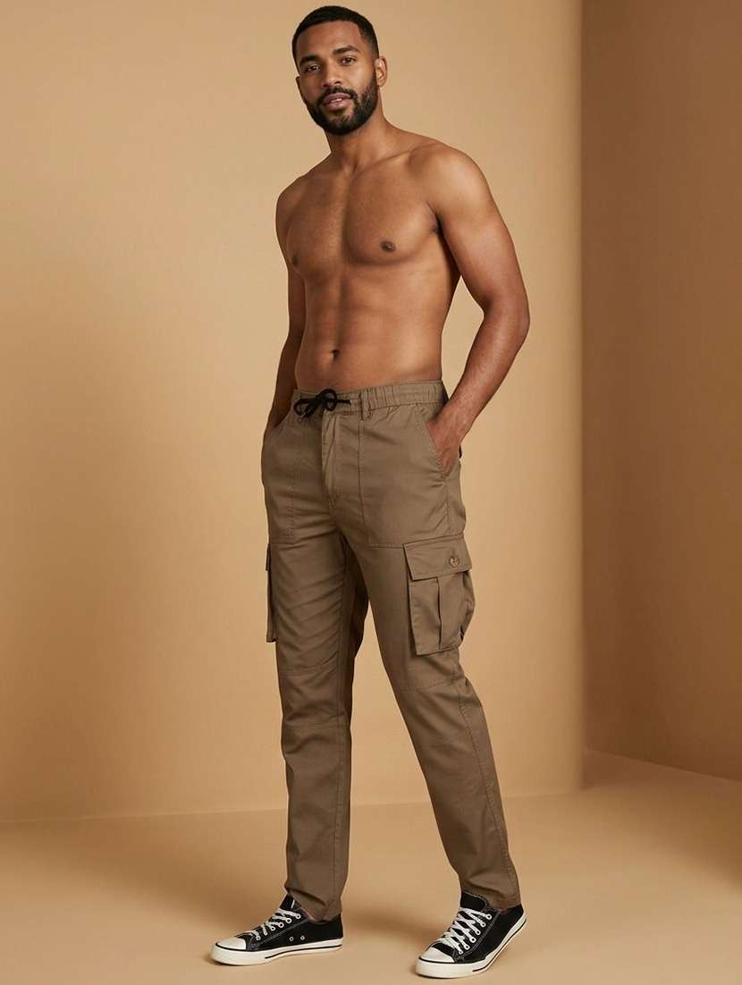 Men Solid Mid Rise Regular Fit Cargo Pant - 22570553 -  Standard Image - 4