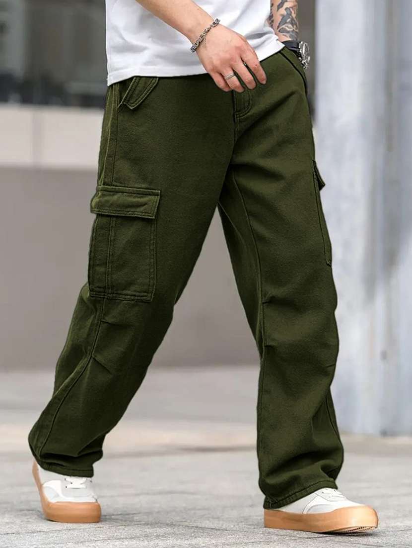 men solid mid rise relaxed fit cargo pant - 22570562 -  Standard Image - 1