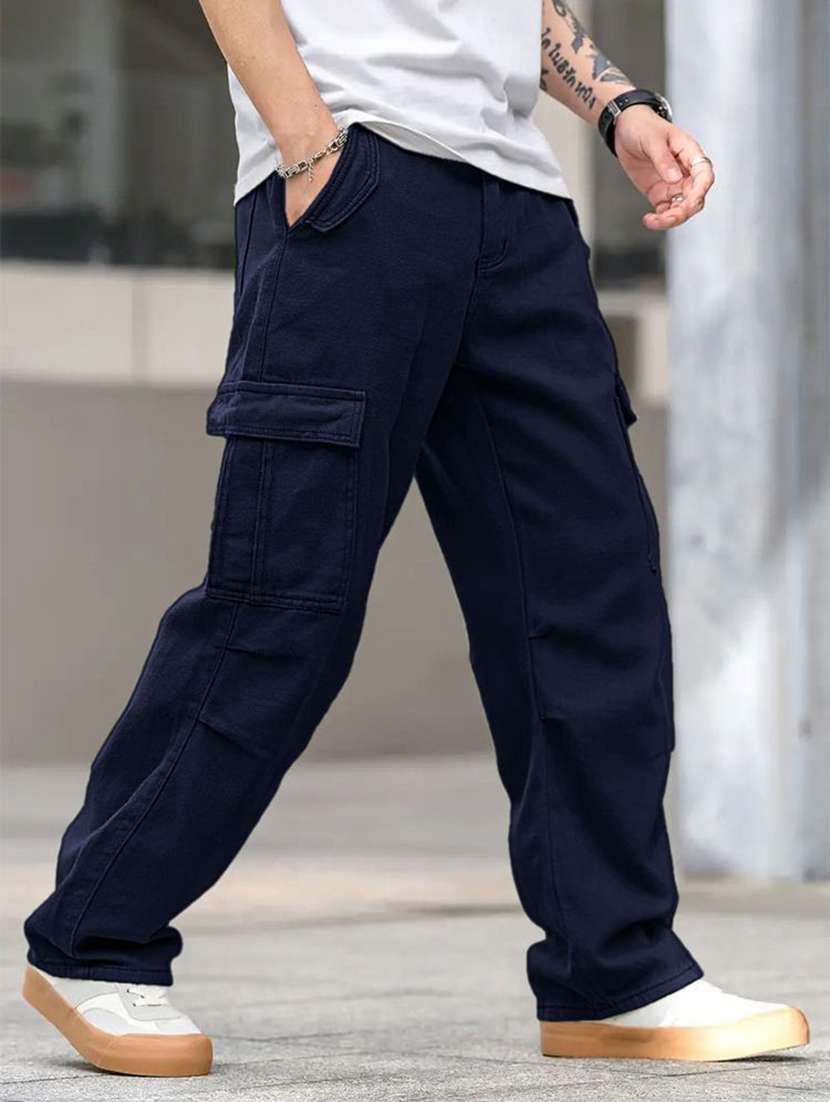 men solid mid rise relaxed fit cargo pant - 22570566 -  Standard Image - 4