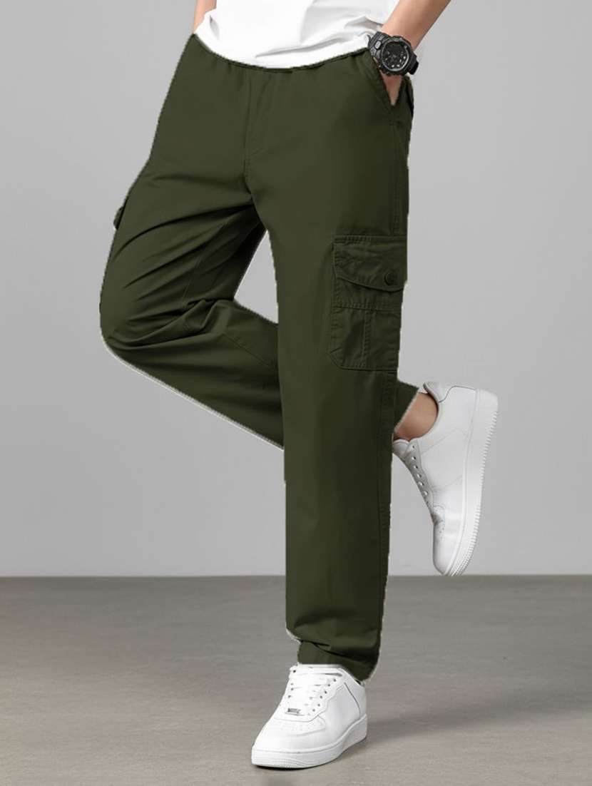 Men Solid Mid Rise Regular Fit Cargo Pant - 22570567 -  Standard Image - 1
