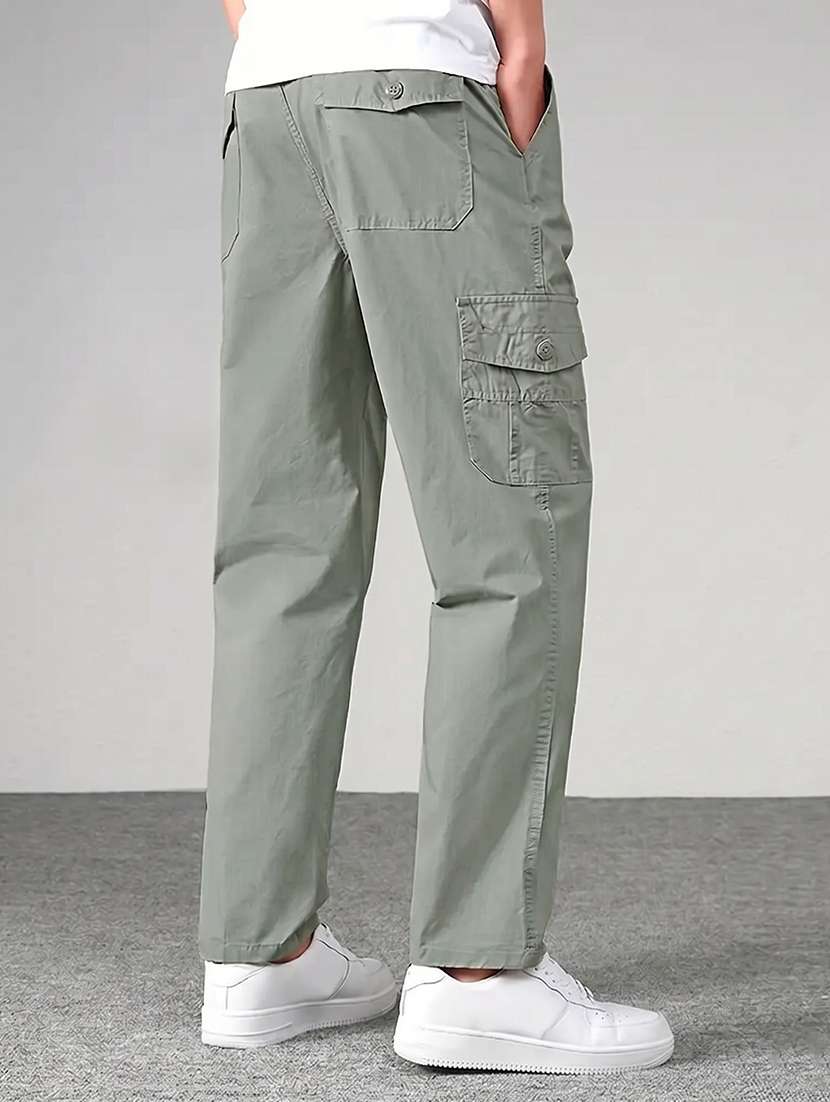 Men Solid Mid Rise Regular Fit Cargo Pant - 22570577 -  Standard Image - 1