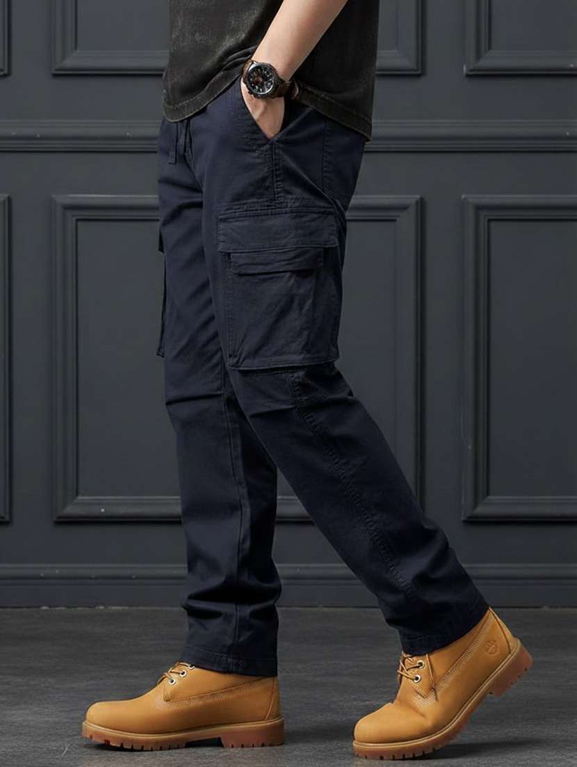 Men Solid Mid Rise Regular Fit Cargo Pant - 22570582 -  Standard Image - 1