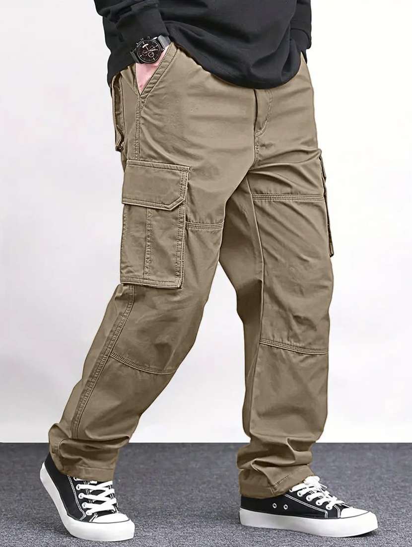 men solid mid rise relaxed fit cargo pant