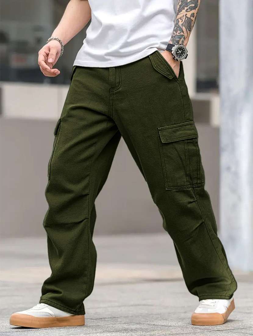 men solid mid rise relaxed fit cargo pant - 22570602 -  Standard Image - 1