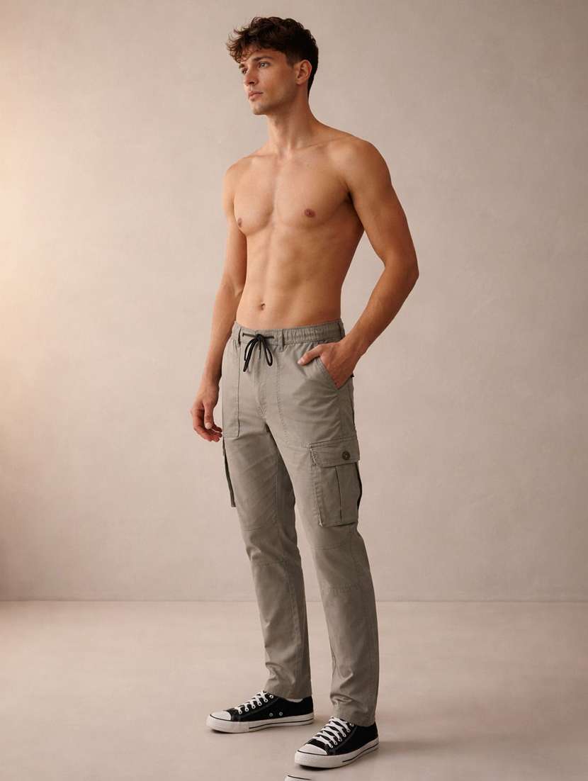 men solid mid rise regular fit cargo pant - 22570611 -  Standard Image - 4