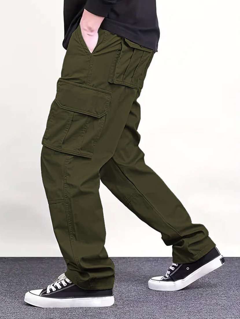 men solid mid rise relaxed fit cargo pant - 22570612 -  Standard Image - 1