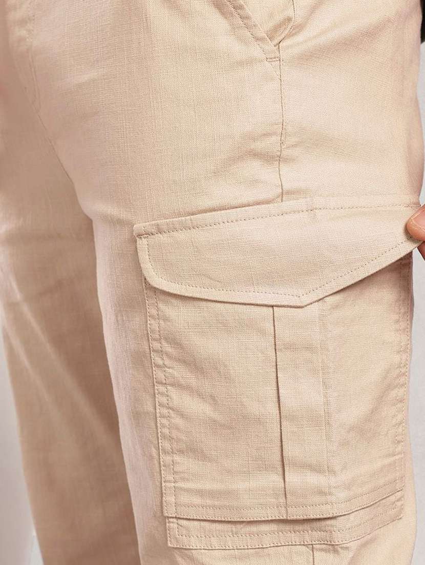 Men Solid Mid Rise Regular Fit Cargo Pant - 22570627 -  Standard Image - 1