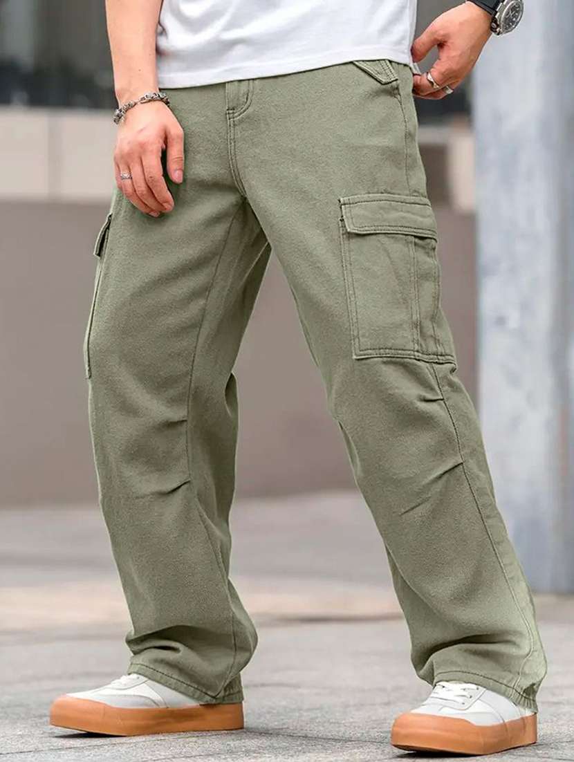 men solid mid rise relaxed fit cargo pant