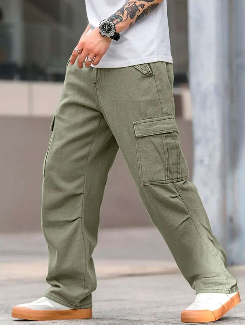 men solid mid rise relaxed fit cargo pant - 22570633 -  Standard Image - 1