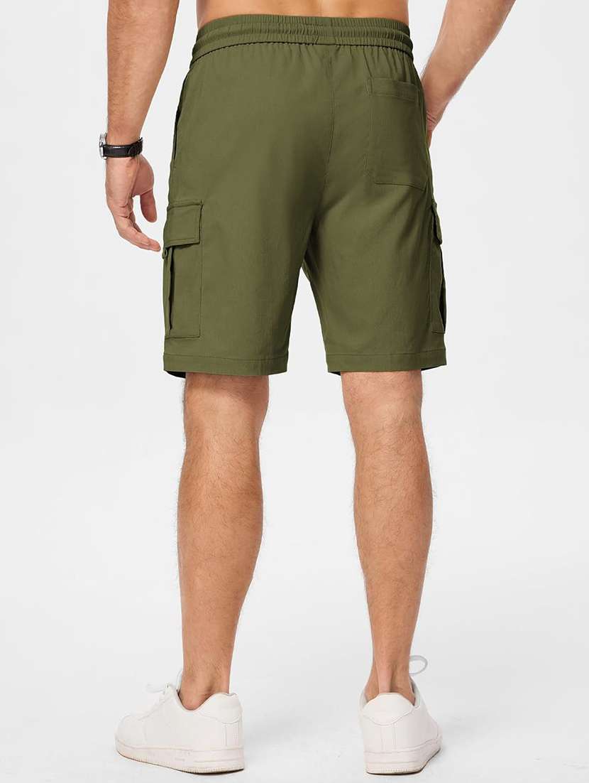 Men Solid Mid Rise Regular Fit Cargo Shorts - 22570640 -  Standard Image - 1