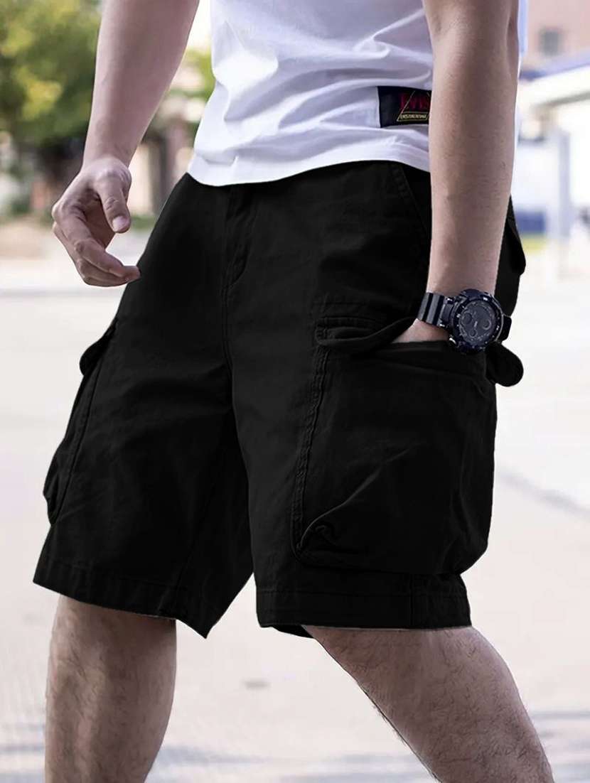 men solid mid rise regular fit cargo shorts - 22570641 -  Standard Image - 1