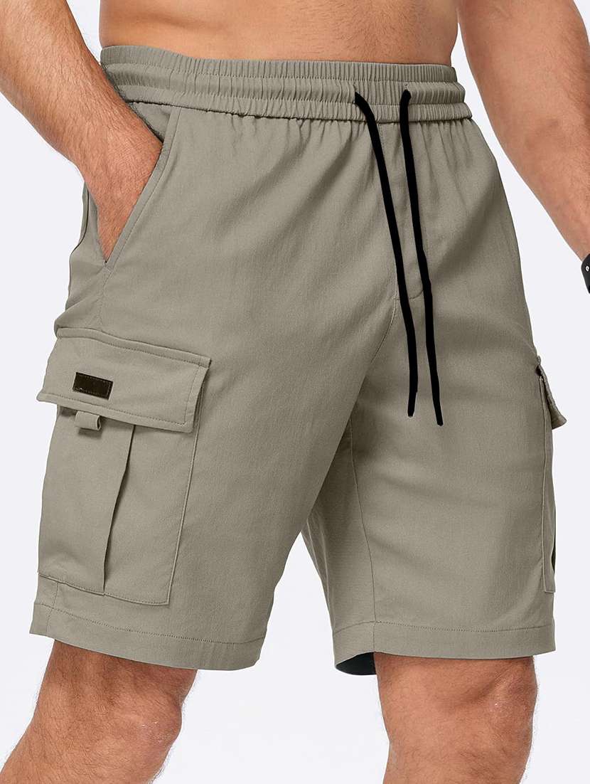 Men Solid Mid Rise Regular Fit Cargo Shorts - 22570642 -  Standard Image - 1