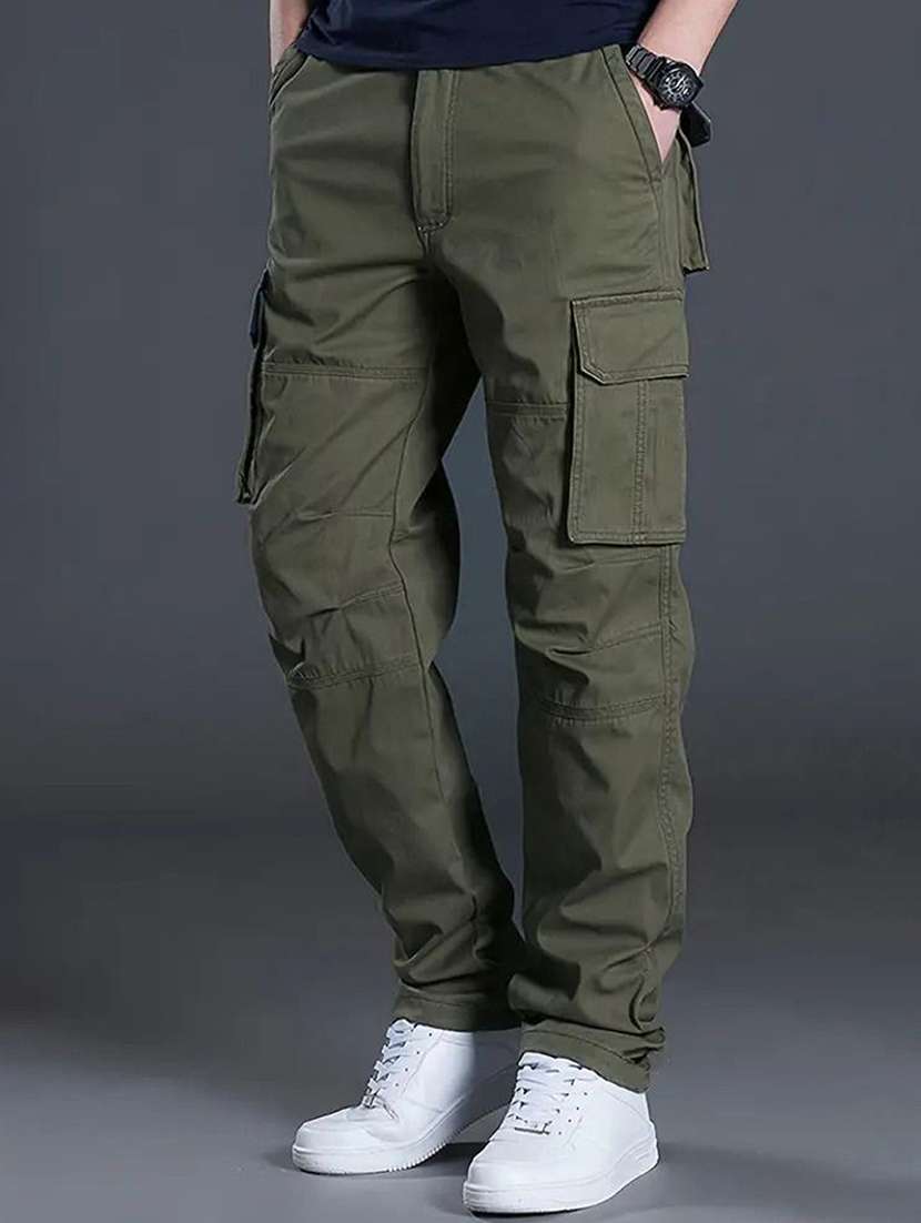 men solid mid rise regular fit cargo pant