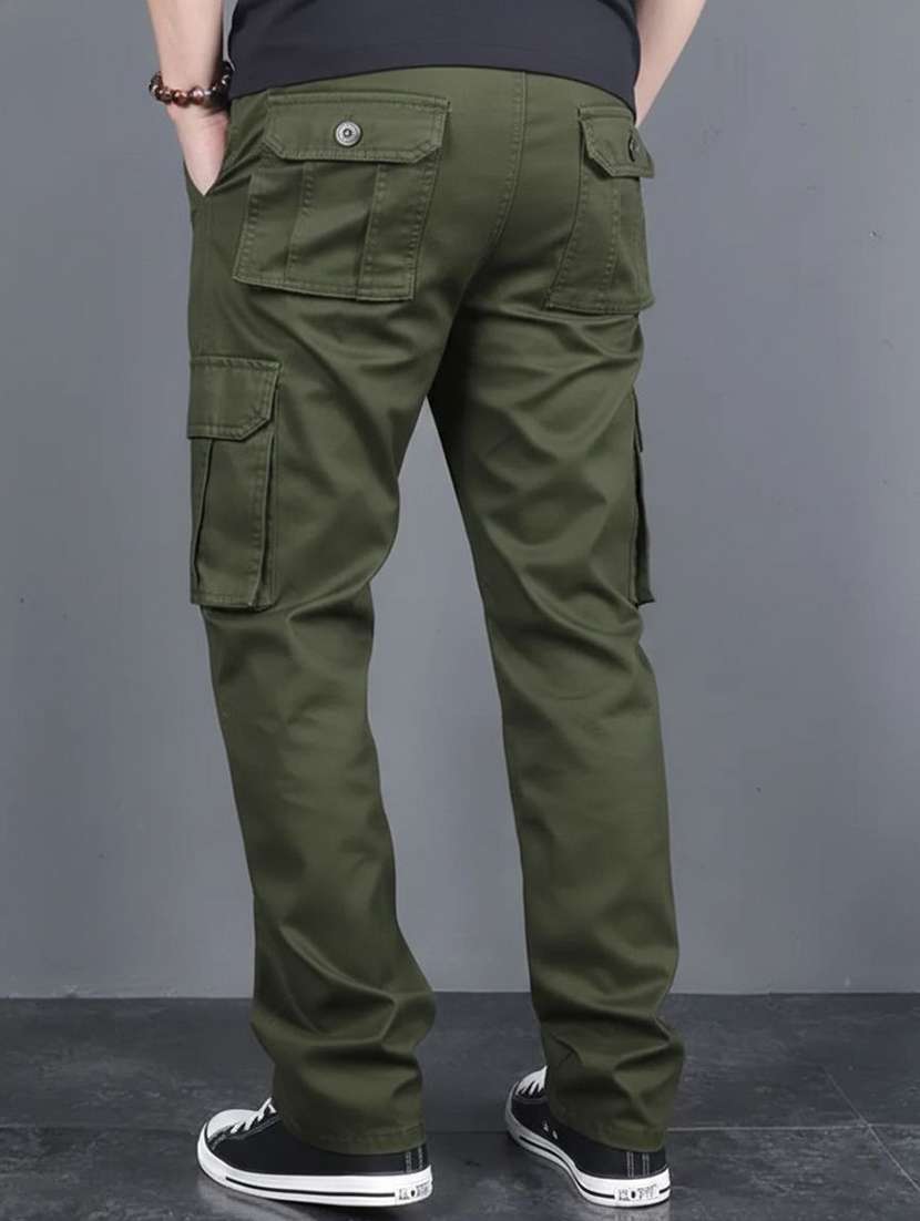 men solid mid rise regular fit cargo pant - 22570646 -  Standard Image - 4