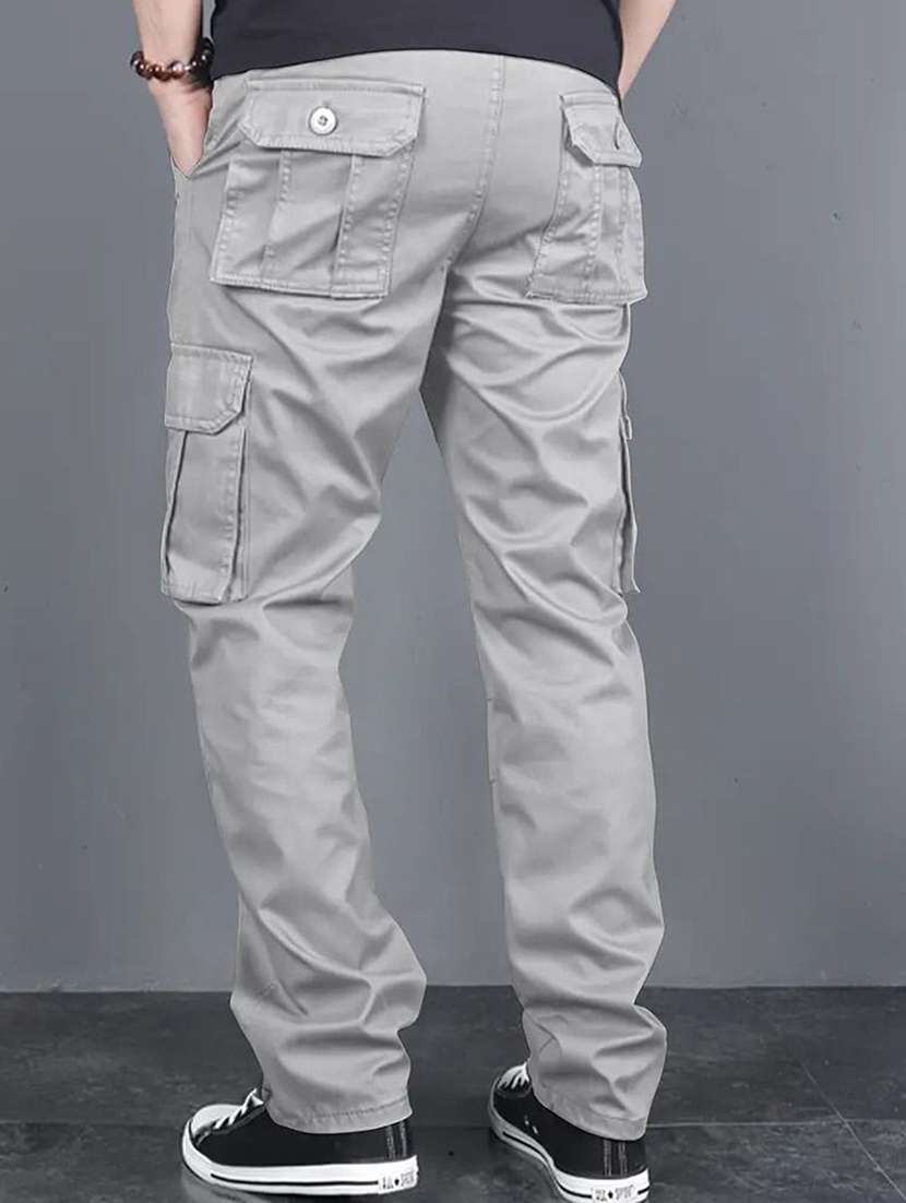 Men Solid Mid Rise Regular Fit Cargo Pant - 22570658 -  Standard Image - 4