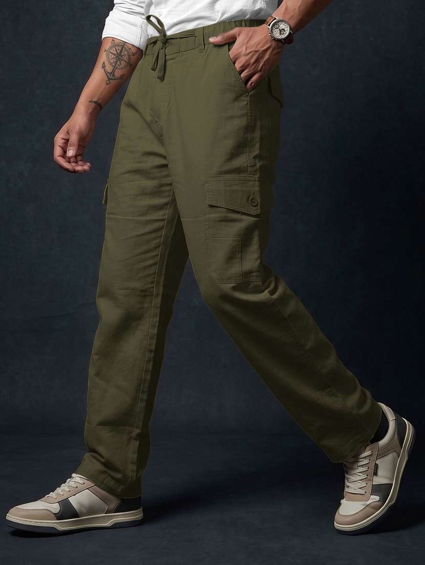 men solid mid rise regular fit cargo pant - 22570659 -  Standard Image - 1