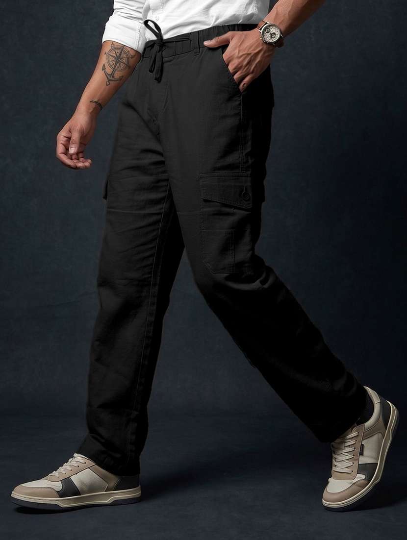 men solid mid rise regular fit cargo pant - 22570660 -  Standard Image - 1