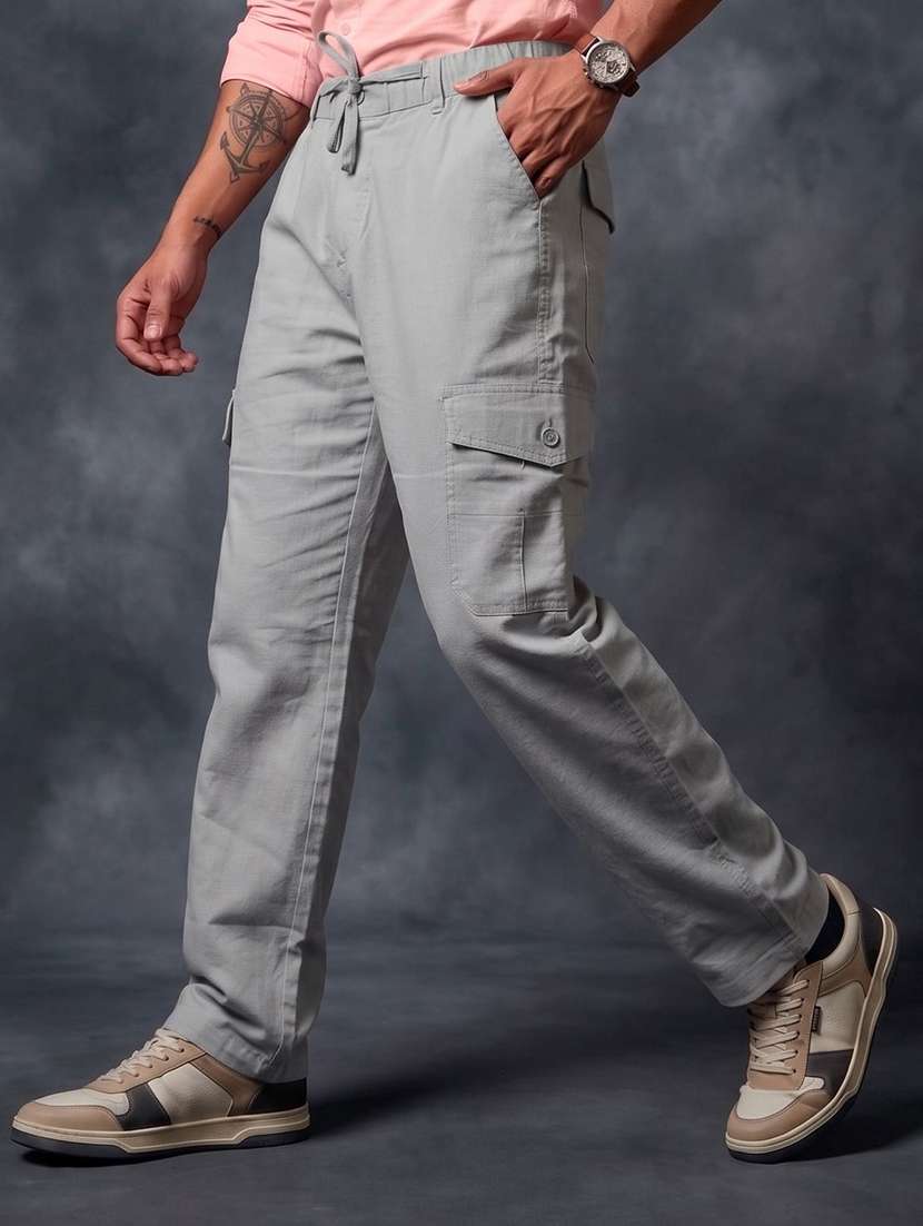 men solid mid rise regular fit cargo pant - 22570661 -  Standard Image - 1