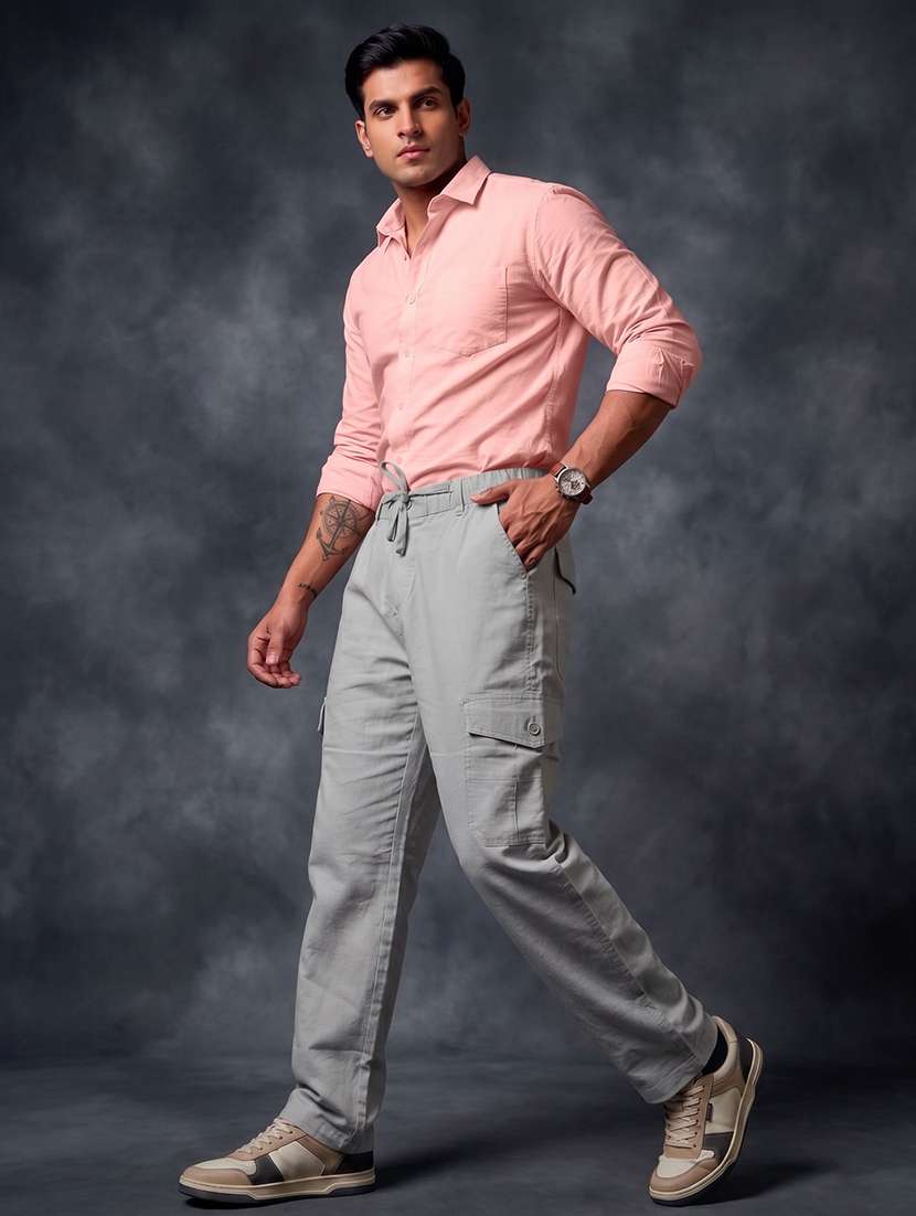 men solid mid rise regular fit cargo pant - 22570661 -  Standard Image - 4