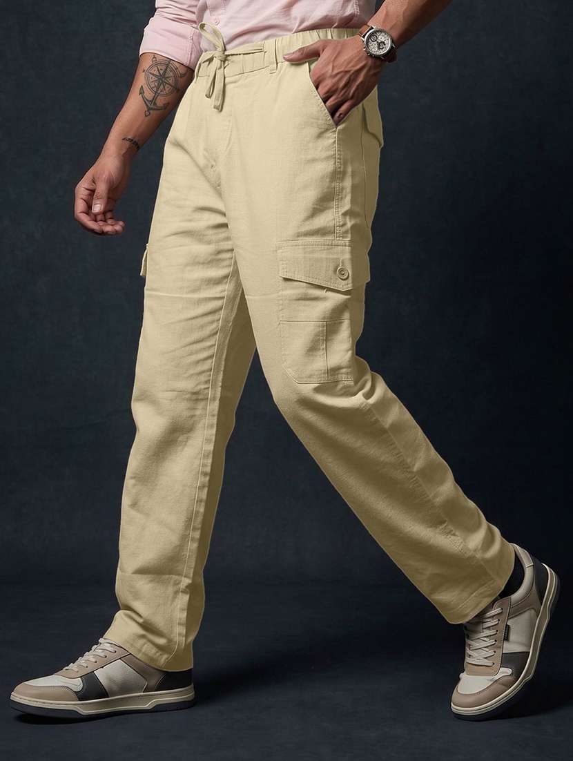 men solid mid rise relaxed fit cargo pant - 22570662 -  Standard Image - 1